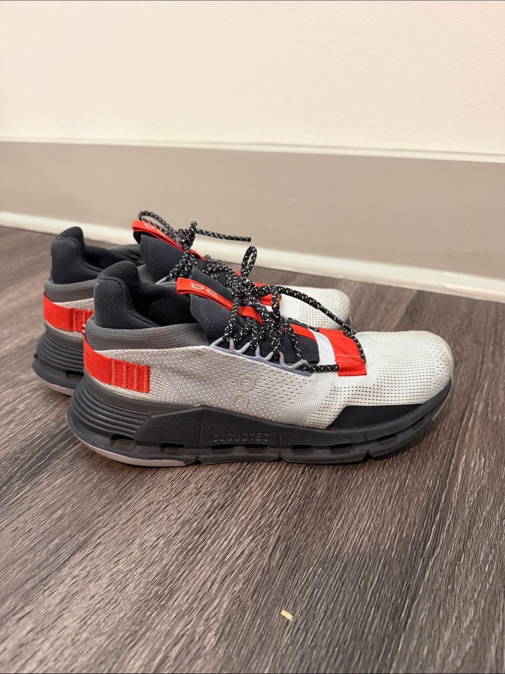 On Running Women's Sneakers in Light Gray, Red and Black